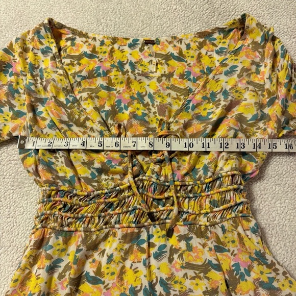 Free People Forget Me Not Mini Dress Yellow Floral Lily Combo Boho - Picture 6 of 13